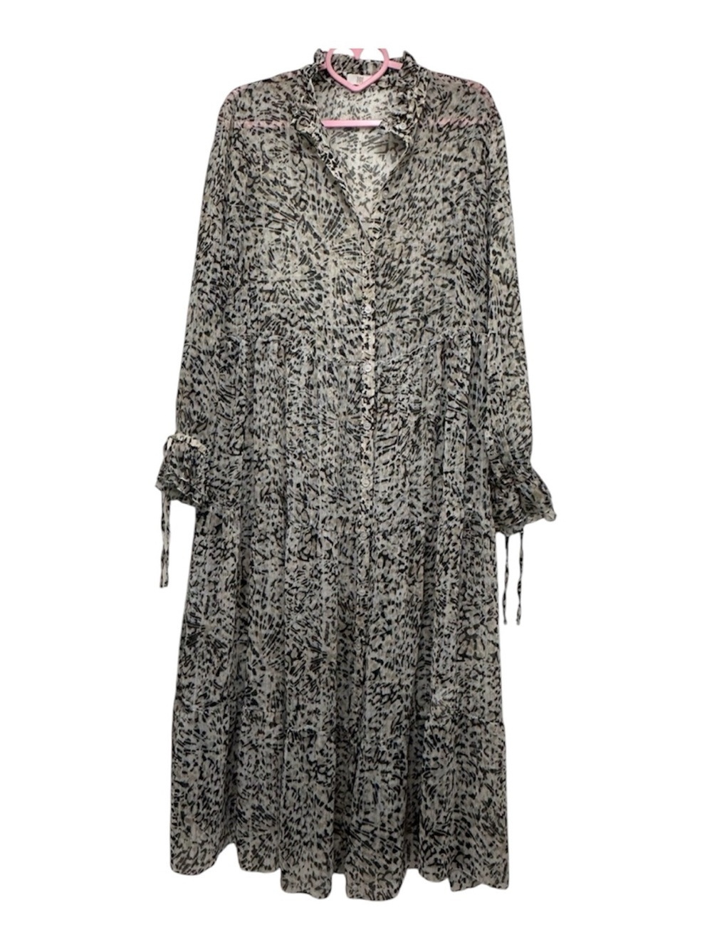 RIANI Luxury Leopard Print Midi Dress - Metallic Silver Detail - Size 12 / DE 42